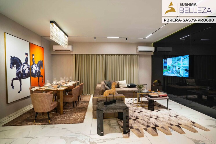 Living Room, sushma-belleza 4 Bedroom 2800 Sq.Ft. Apartment In International Airport Road Zirakpur 6859115