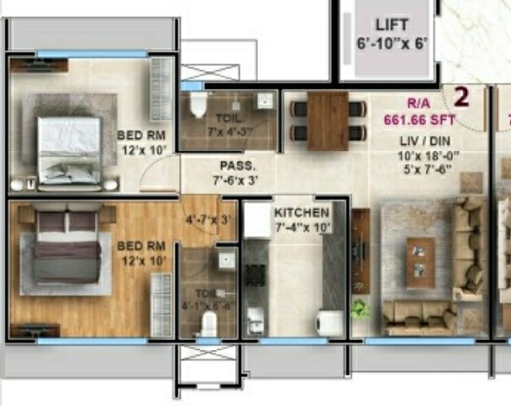 Floor Plan, dps-nakshatra-heights 2 Bedroom 609 Sq.Ft. Apartment In Kandivali West Mumbai 6889902