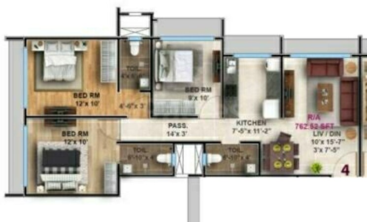 Floor Plan, dps-nakshatra-heights 2 Bedroom 609 Sq.Ft. Apartment In Kandivali West Mumbai 6889902