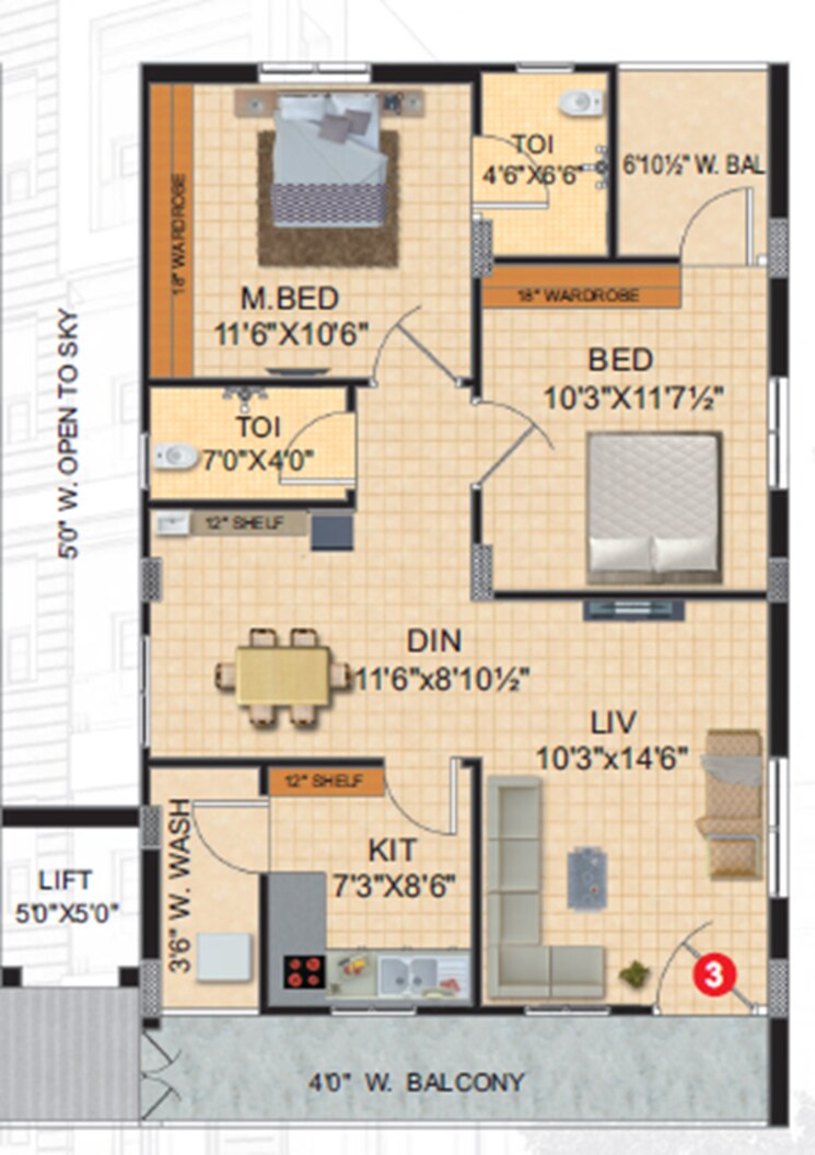 Floor Plan, bhanur 2 Bedroom 1135 Sq.Ft. Apartment In Bhanur Hyderabad 6919086