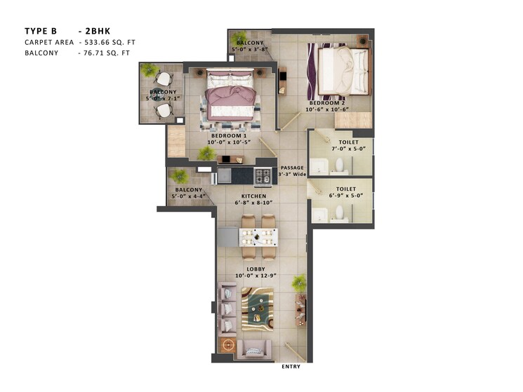 Floor Plan, mrg-the-meridian 2 Bedroom 542 Sq.Ft. Apartment In Sector 89 Gurgaon 6926821