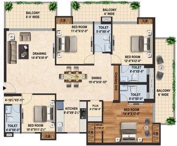 Floor Plan in 4 BHK Apartment at Gms Road – for Sale