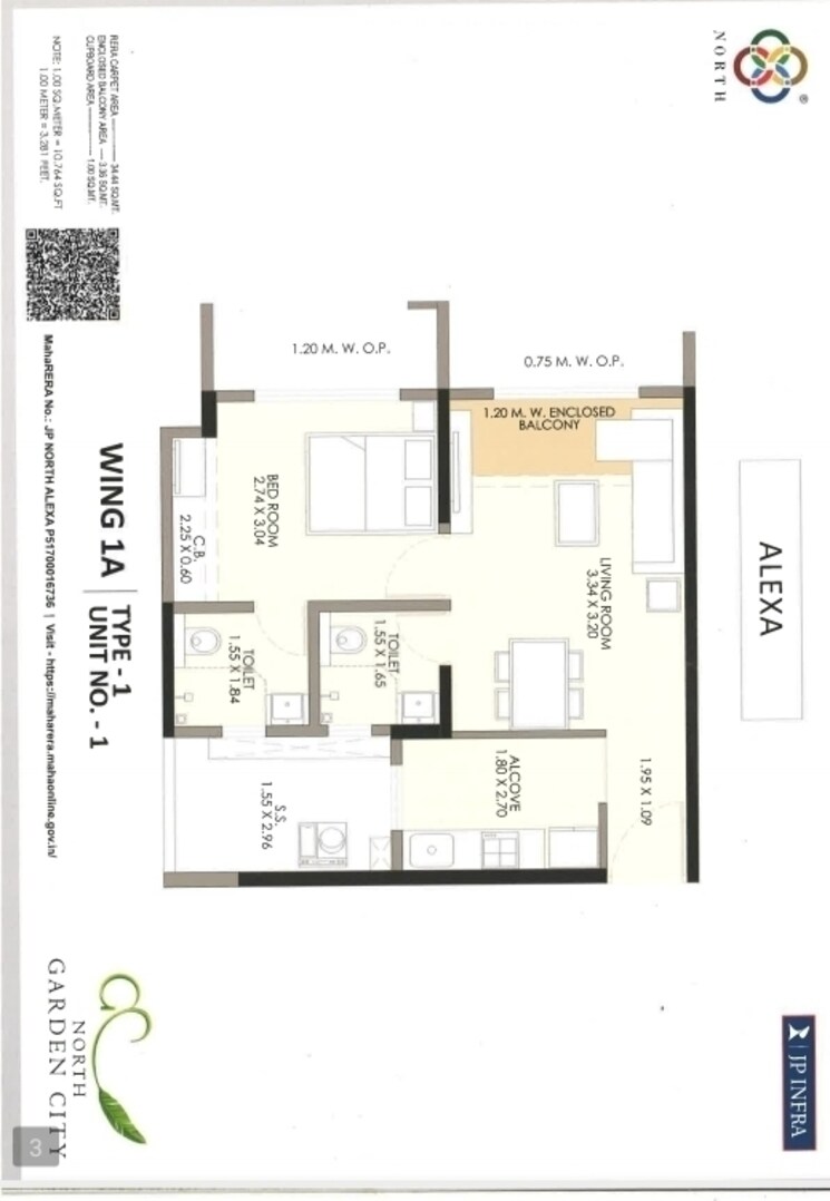 Floor Plan, jp-north-alexa 3 Bedroom 900 Sq.Ft. Apartment In Mira Road Thane 7015096