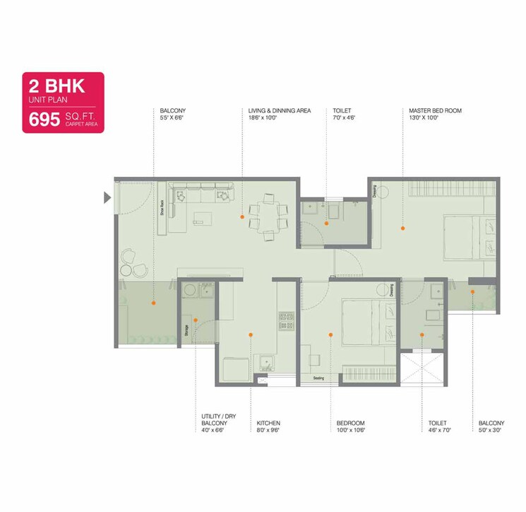 Floor Plan, ravima-newton-homes-hadapsar 2 Bedroom 695 Sq.Ft. Apartment In Hadapsar Pune 7015285