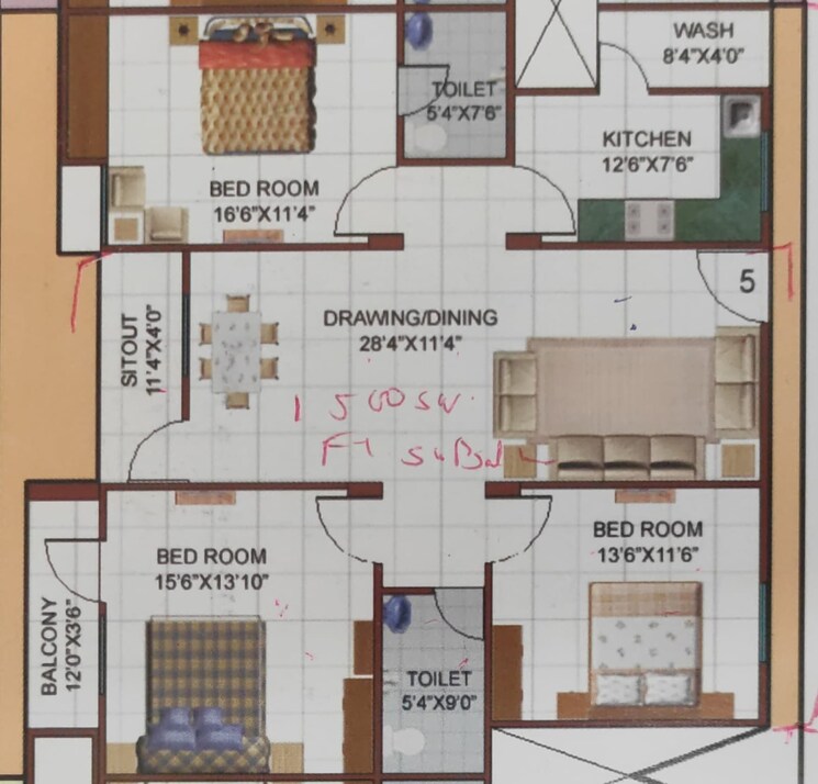 Floor Plan, katara hills 3 Bedroom 1000 Sq.Ft. Apartment In Katara Hills Bhopal 7037711