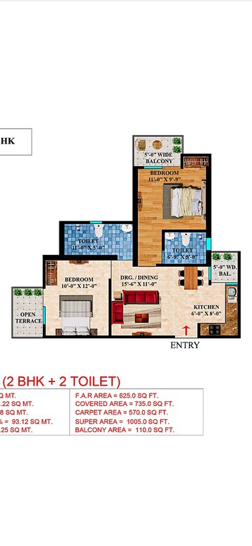 Floor Plan in 2 BHK Apartment at Rockfort Shriram North View Apartments, Raj Nagar Extension – for Sale
