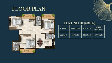 Floor Plan in 3 BHK Apartment at Tamando – for Sale