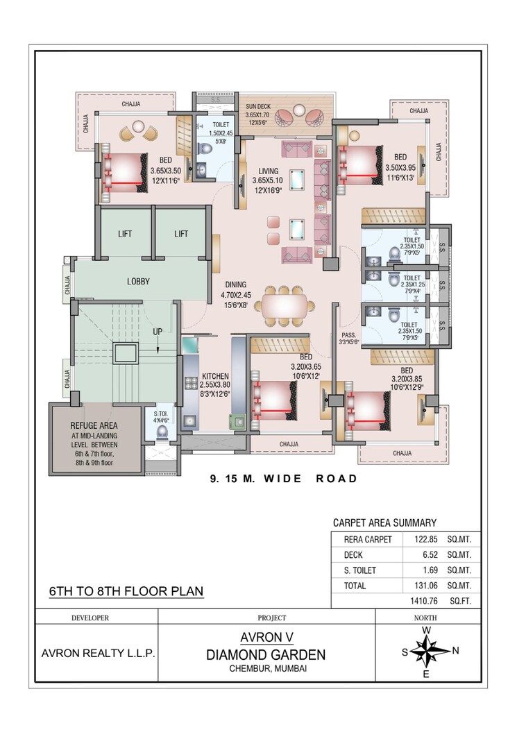 Floor Plan, avron-v 4 Bedroom 1410 Sq.Ft. Apartment In Chembur Mumbai 7054046