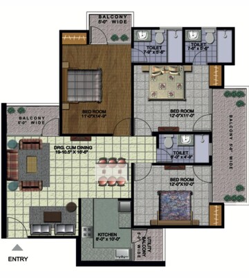 Floor Plan in 3 BHK Apartment at Sector 4 – for Sale