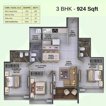 Floor Plan in 3 BHK Apartment at Dosti Greenscape, Hadapsar – for Sale