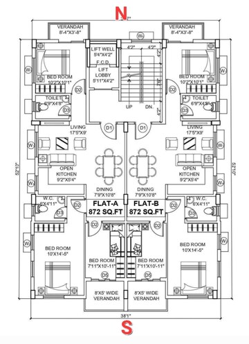 Floor Plan in 3 BHK Apartment at New Town Action Area 1 – for Sale