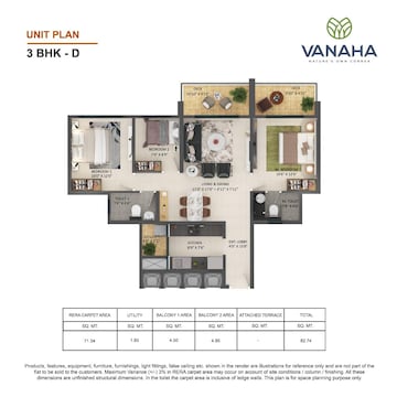 Floor Plan in 3 BHK Apartment at Shapoorji Pallonji Vanaha Springs, Bavdhan – for Sale