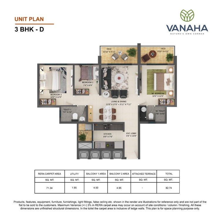 Floor Plan, shapoorji-pallonji-vanaha-springs 3 Bedroom 891 Sq.Ft. Apartment In Bavdhan Pune 7131263