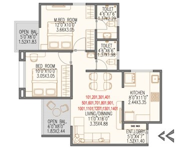 Floor Plan in 2 BHK Apartment at Rose Gardenia, Kiwale – for Sale