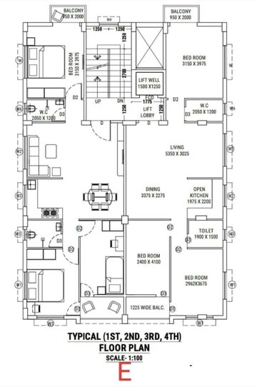 Floor Plan in 3 BHK Apartment at New Town – for Sale