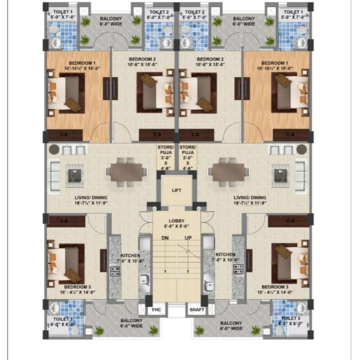 Floor Plan in 3 BHK Apartment at Dhakoli Village – for Sale