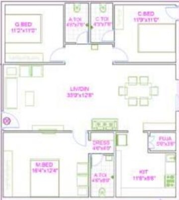 Floor Plan in 2 BHK Apartment at RSR The Garden View Apartments, Kollur – for Sale
