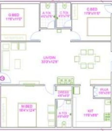 Floor Plan in 3 BHK Apartment at RSR The Garden View Apartments, Kollur – for Sale