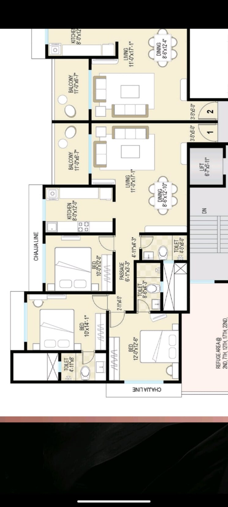 Floor Plan, tharwani-majestic-towers 3 Bedroom 1053 Sq.Ft. Apartment In Kalyan West Thane 7215105