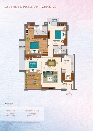 Floor Plan in 2.5 BHK Apartment at Ashiana Amarah, Sector 93 – for Sale