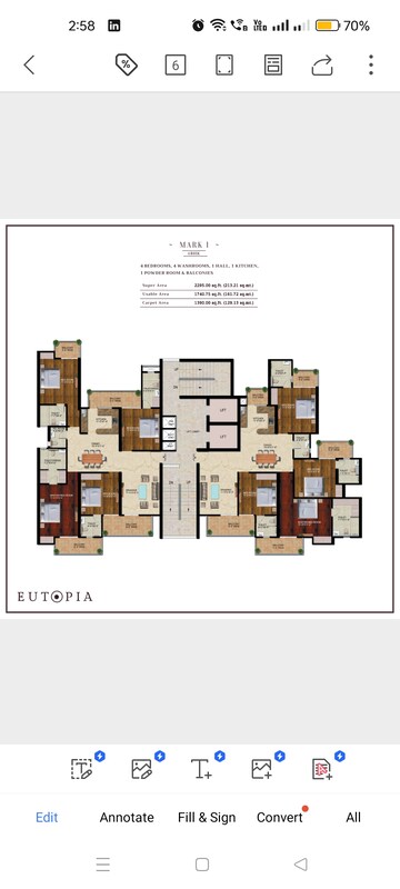 Floor Plan in 4 BHK Apartment at T And T Eutopia Phase 1, Siddharth Vihar – for Sale