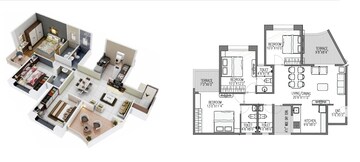 Floor Plan in 3 BHK Apartment at Rose Gardenia, Kiwale – for Sale