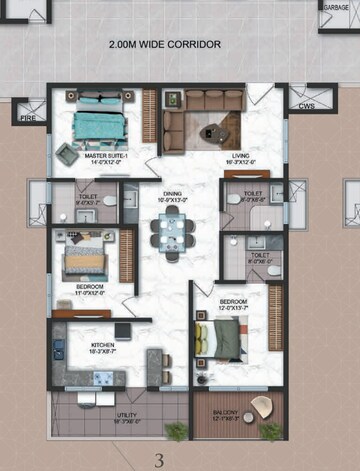 Floor Plan in 3 BHK Apartment at Candeur Crescent, Serilingampally – for Sale