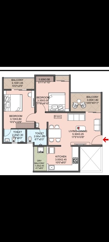Floor Plan in 2 BHK Apartment at Divine Palm Springs, Wakad – for Sale