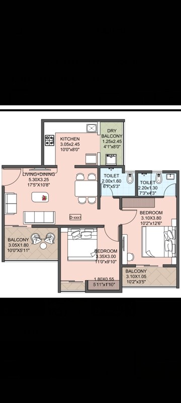 Floor Plan in 2 BHK Apartment at Divine Palm Springs, Wakad – for Sale
