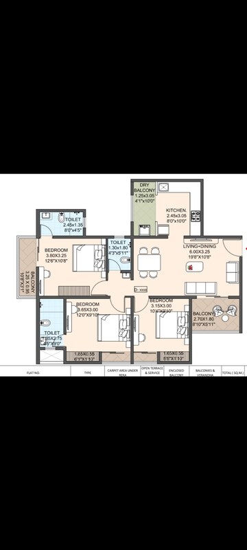 Floor Plan in 3 BHK Apartment at Divine Palm Springs, Wakad – for Sale
