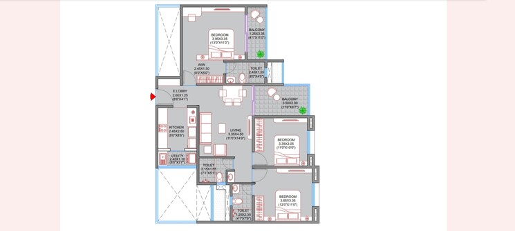 Floor Plan, alpine-astonia 3 Bedroom 1010 Sq.Ft. Apartment In Kiwale Pune 7264243