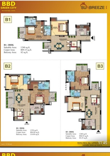 Floor Plan in 2 BHK Apartment at BBD Green City Sun Breeze Apartments, Gomti Nagar – for Sale