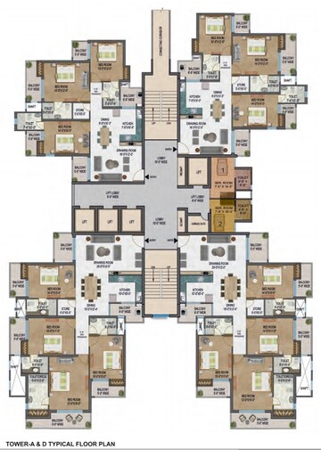 Floor Plan in 4 BHK Apartment at Ramprastha Imperial Heights Phase 1, Indrapuram – for Sale
