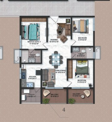 Floor Plan in 3 BHK Apartment at Candeur Crescent, Serilingampally – for Sale