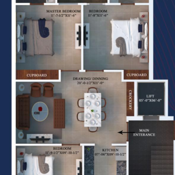 Floor Plan in 2 BHK Builder Floor at Kharar Road – for Sale