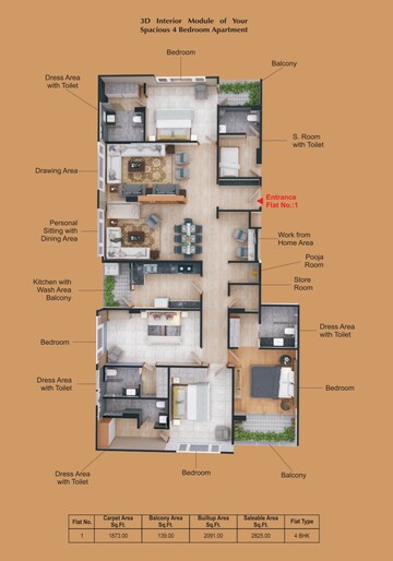Floor Plan in 4 BHK Apartment at Bapu Nagar – for Sale