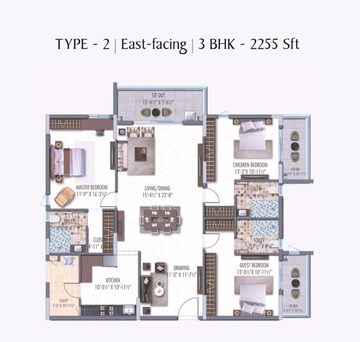 Floor Plan in 3 BHK Apartment at Hallmark Skyrena, Narsingi – for Sale