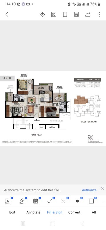 Floor Plan in 3 BHK Apartment at Advitya Homes, Sector 143 – for Sale