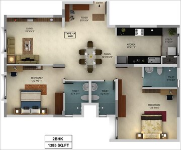Floor Plan in 2 BHK Apartment at Mantri Webcity, Hennur – for Sale