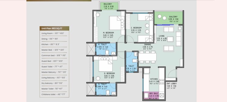 Floor Plan, lifecraft-the-fourth-axis 3 Bedroom 983 Sq.Ft. Apartment In Punawale Pune 7292135
