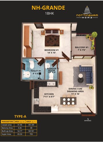 Floor Plan in 1 BHK Apartment at Dragon Age Nottingham Homz, Bakkas – for Sale