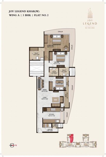 Floor Plan in 3 BHK Apartment at Joy Legend, Khar West – for Sale