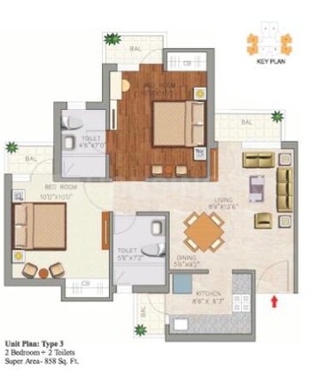 Floor Plan in 2 BHK Apartment at Aditya Luxuria Estate, Dasna – for Sale