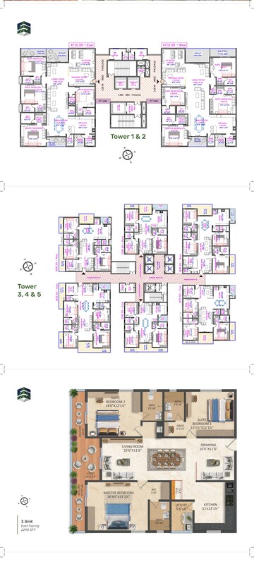 Floor Plan in 3 BHK Apartment at Srias Iwa, Puppalaguda – for Sale
