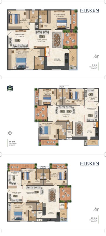 Floor Plan in 3.5 BHK Apartment at Srias Iwa, Puppalaguda – for Sale