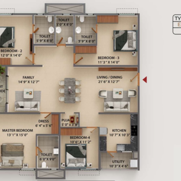 Floor Plan in 3 BHK Apartment at Prestige Beverly Hills, Financial District – for Sale