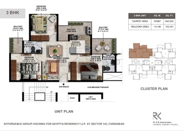 Floor Plan in 3 BHK Apartment at Advitya Homes, Sector 143 – for Sale