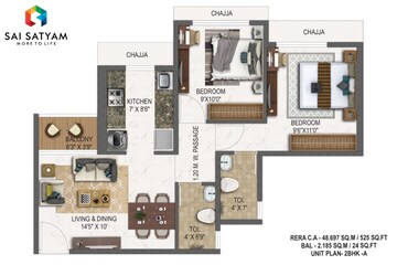 Floor Plan in 3 BHK Apartment at Sai Satyam Residency Kalyan West, Kalyan West – for Sale
