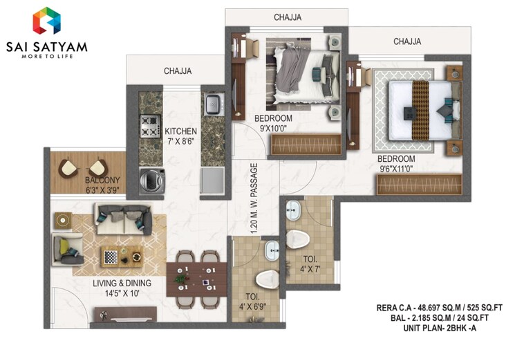 Floor Plan, sai-satyam-residency-kalyan-west 3 Bedroom 1098 Sq.Ft. Apartment In Kalyan West Thane 7314275