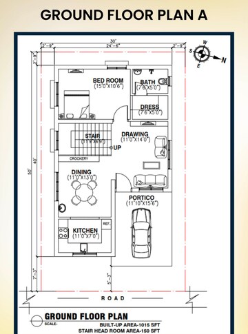 Floor Plan in 3 BHK Villa at Nakhara – for Sale